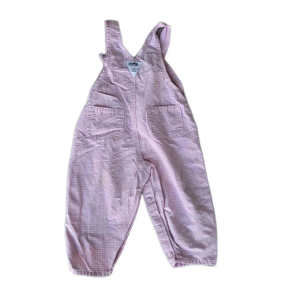 Vintage OshKosh B'gosh Pink Gingham Check Overalls Girls Baby Toddler 24‎ Months